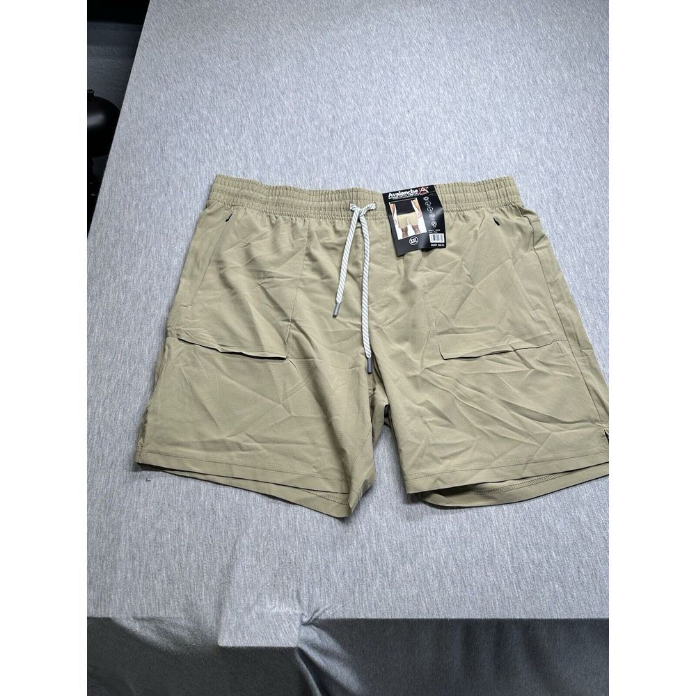 AVALANCHE Men's XXL Khaki Rip Stop Stretch Short Pants Zip Pocket Shorts NEW $68